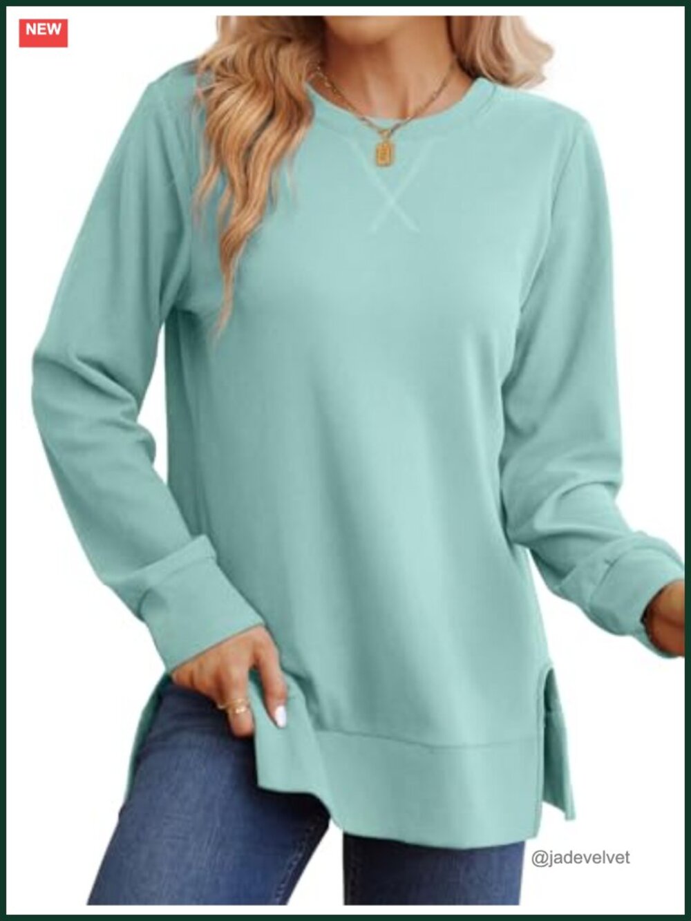 Women's Long Sleeve Sweatshirt Relaxed Fit Side Slit Pullover